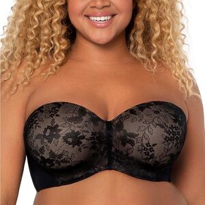 Curvy Couture Black Floral Lace Bra